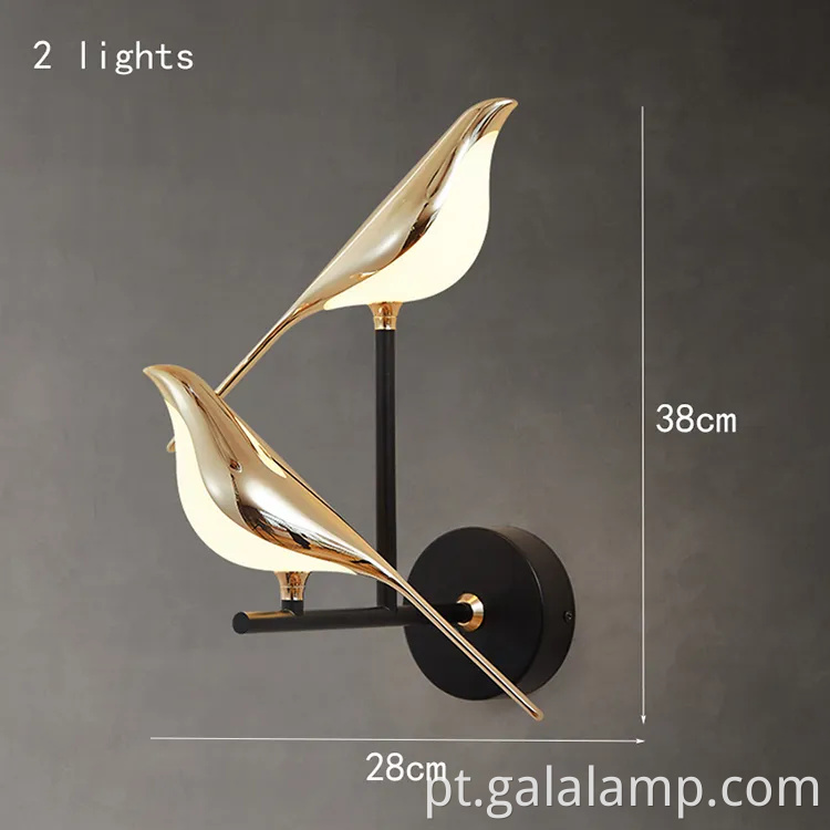 Lâmpada de parede liderada por pássaro de pega nórdica para decoração do quarto